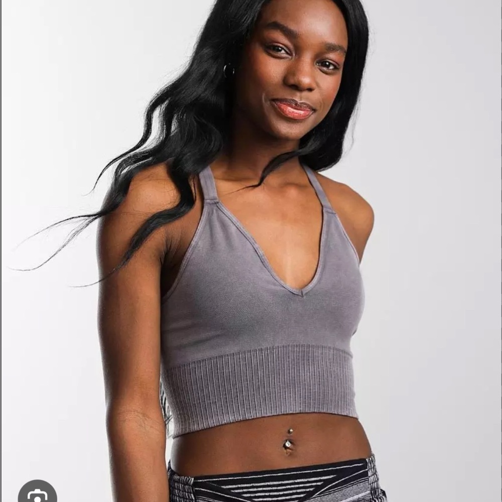 FP Movement Gray Seamless Sports Bra with Criss-Cross Straps